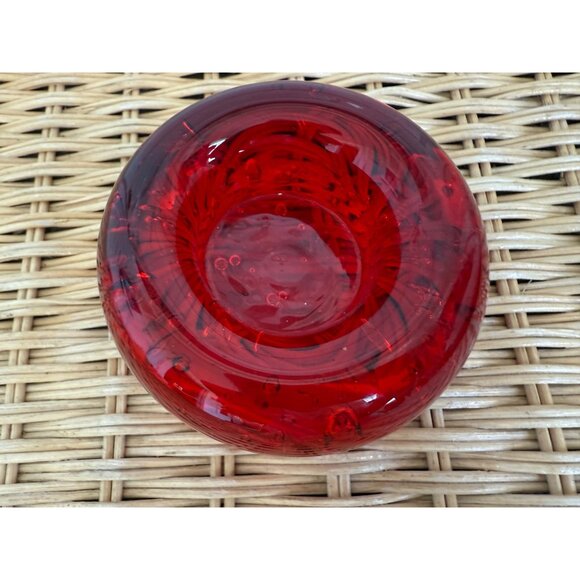 Vintage MCM Red Art Glass Votive Candle Holder Bullicante Bubbles - Picture 5 of 11